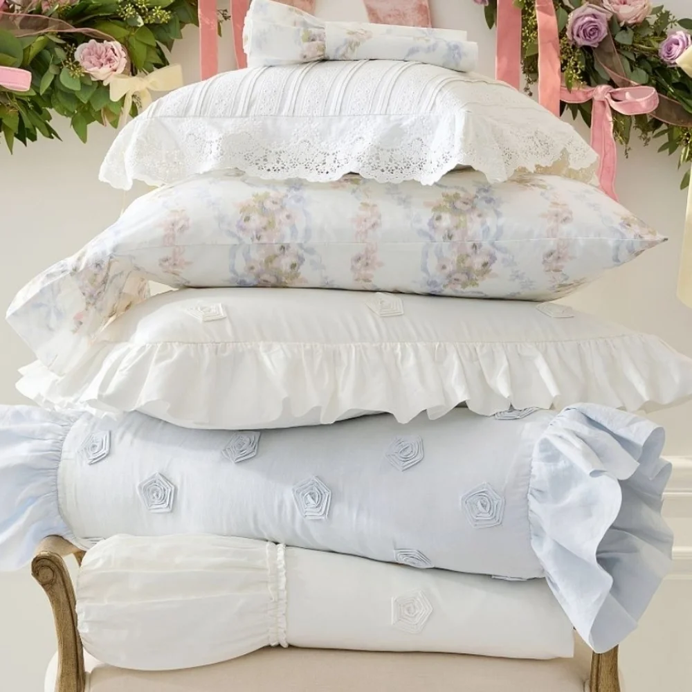 LoveShackFancy White Embellished Rosette Duvet Cover,King/Cal. King, Retail $329